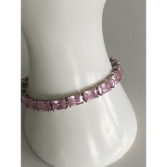 Ross-Simons 925 Sterling Silver Pink Cubic Zirconia Tennis Bracelet. Prong 7" - Picture 11 of 11